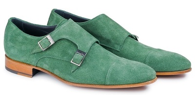 Real green Suede Leather Monk Double Buckle Straps Plain Cap Toe Shoes for Men's
