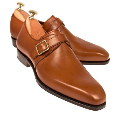 NEW HANDMADE MEN'S PLAIN TOE TAN SINGLE MONK STRAP SHOES