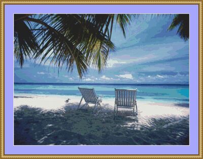Relaxation Under The Palms Cross Stitch Pattern