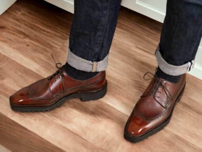 Handmade Men's Brown Lace Up Leather Shoes, Chunky Sole Shoes