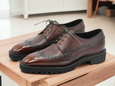 Bespoke Men's Brown Lace Up Leather Shoes, Chunky Sole Shoes