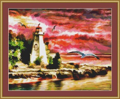 A Lighthouse At Sunset At Sunset Cross Stitch Pattern