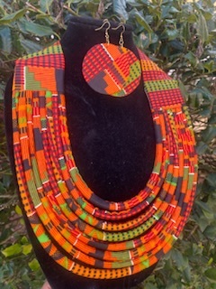 Kente Rope Necklace & Circular Earrings