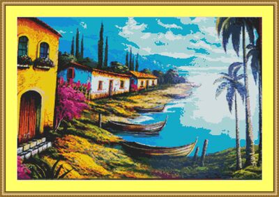 Tropical Beach Cross Stitch Pattern