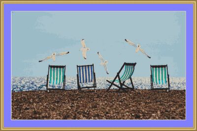 Sea Gulls And Deck Chairs Cross Stitch Pattern