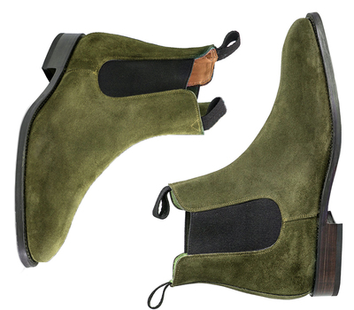 Handmade Chelsea Suede Boots, Green Chelsea Boot For Men's, Fashion Ankle Boots
