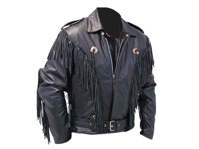 Handmade Men's Black Wasterns Stylish Fringe Zipper Leather Jacket