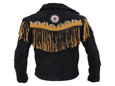 Handmade Men's Black Color Cowboy Suede Tan with Fringes Jacket