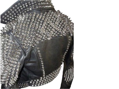 Black Color Silver Studded Leather Style Men's Zipper Handmade Jacket