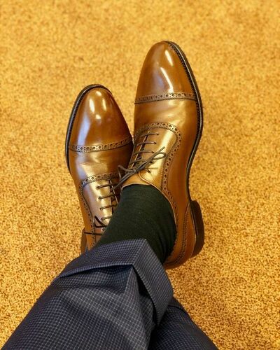 Hot Sale Men's Hand Stitch Oxfords Brown Cap Toe Leather Lace Up Shoes