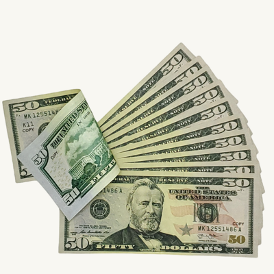 Prop Movie Money $50 Full print. 225 Pieces Double sided Prop dollar for education,video,movie set,TV