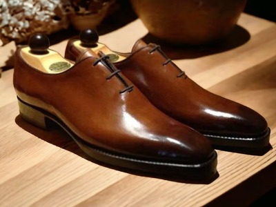Men's Brown Lace Up Whole Cut Shoes, Handmade Leather Dress Shoes