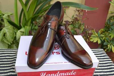 Crafted Leather Handmade Dark Brown Oxford Lace up Dress Shoes