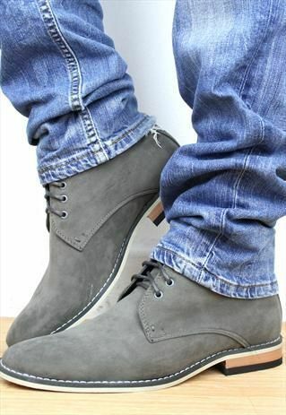 Gray Color Genuine Suede Leather Rounded Toe High Ankle Tan Sole Men Boots