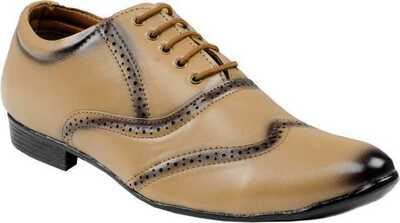 Wing Tip Beige Tone Genuine Leather Burnished Toe Oxford Lace Up Vintage Shoes