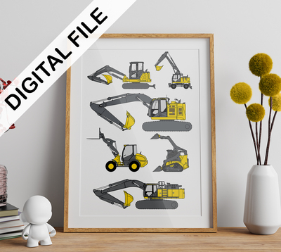 Vector excavators editable poster