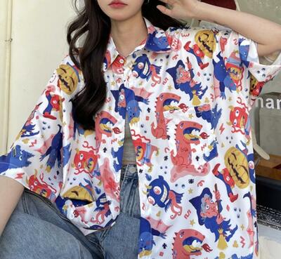 Devil Full Print Short Sleeve Blouse Shirt