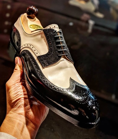 Black White Calf and Black Suede Oxford Wingtip Dress Shoes