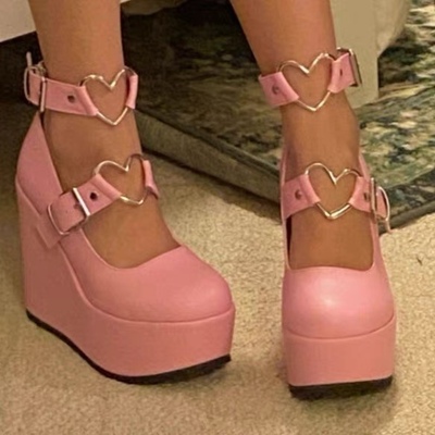 Personal punk thick bottom ultra -high heels Japanese JK slope bottom single shoes