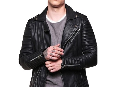 Handmade Men's Black Leather Zipper Biker Double Pocket Jacket