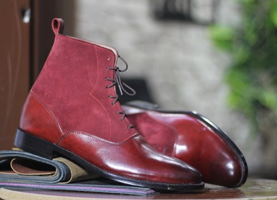 Ankle High Handmade Leather Suede Boot, Lace Up Boot For Men's