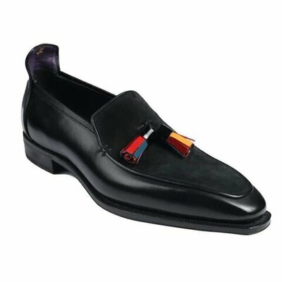 Handmade Men Black Calf Suede Tassel Loafers Shoes