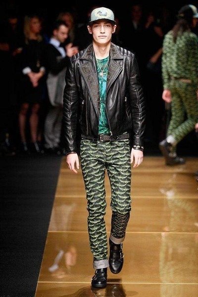 Handmade Men's Golden Silver Studded Black Leather Zipper Jacket