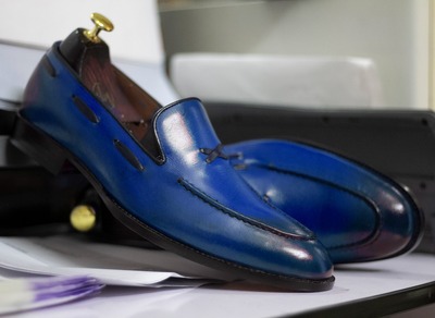 Handmade Blue Loafer Tussle Shoes, Slip On Moccasin Shoes For Men's