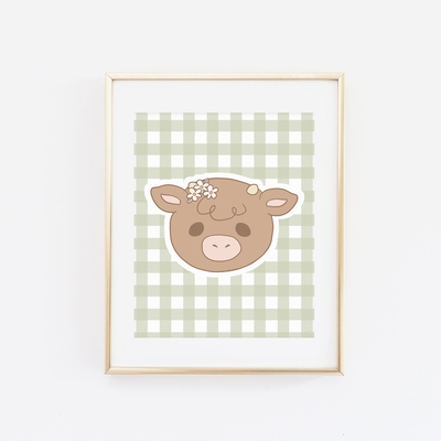 Cow on green gingham print - Thumbnail 1