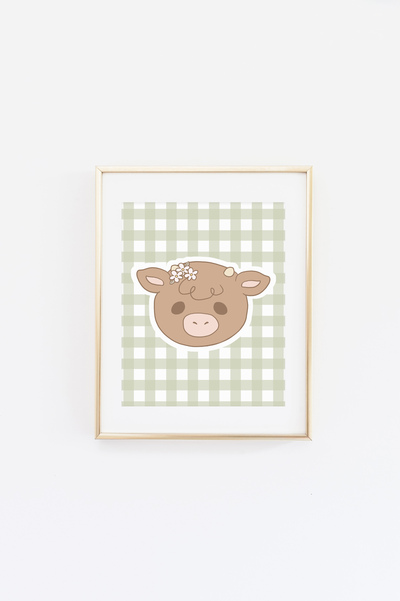 Cow on Green Gingham Print