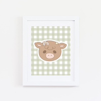 Cow on Green Gingham Print - Thumbnail 1