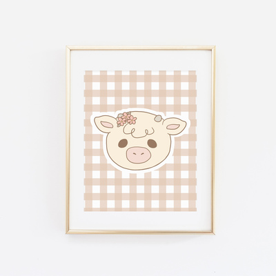 Cow on mocha gingham print - Thumbnail 3