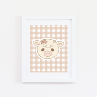 Cow on Mocha Gingham Print - Thumbnail 1