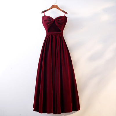 Cute burgundy velvet long prom dress, burgundy evening dress,1009