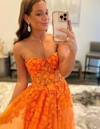 A-line Sweetheart Applique Long Prom Dress With Lace Cheap Evening Gowns,1021