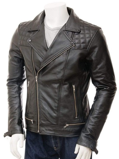 Handmade Men's Fashion Black Leather Zipper Biker Jacket