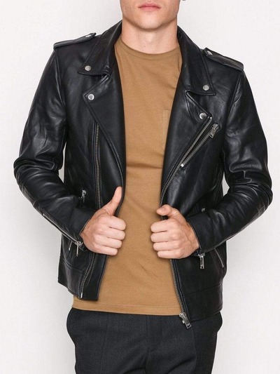 Handmade Men's Black Leather Zipper Fashion Biker Jacket