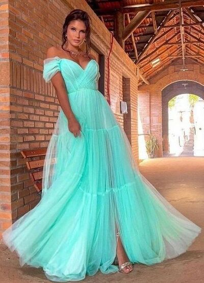 Blue Off the Shoulder Prom Dress Graduation Gown Party Dress