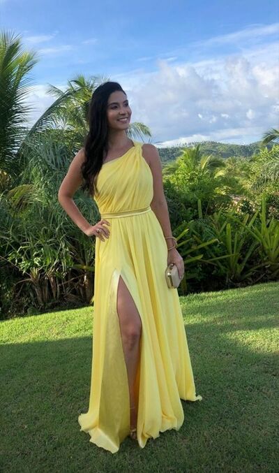 Simple One SHoulder Yellow Prom Dress Graduation Gown Party Dress