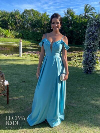 Simple Blue Off the Shoulder Prom Dress Graduation Gown Party Dress