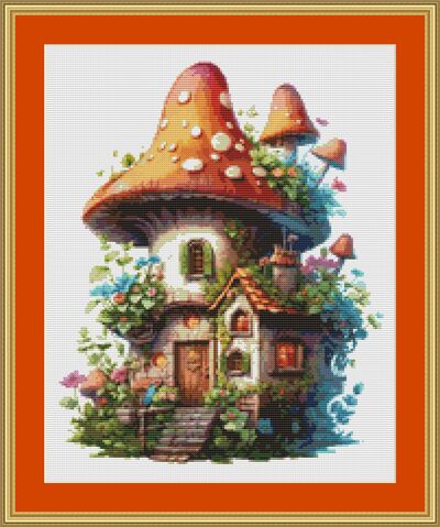 Mushroom House Cross Stitch Pattern