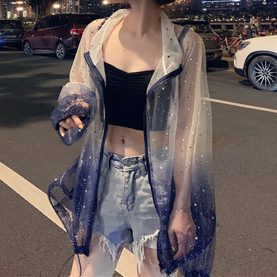 Starry sky sun protection thin shirt ice silk summer breathable short jacket