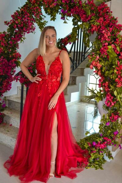 Red Lace Plus Size Prom Dress Formal Gown Party Dress