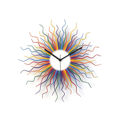 Medusa rainbow - contemporary multicolor wooden wall clock with sunburst shape, a piece of wall art