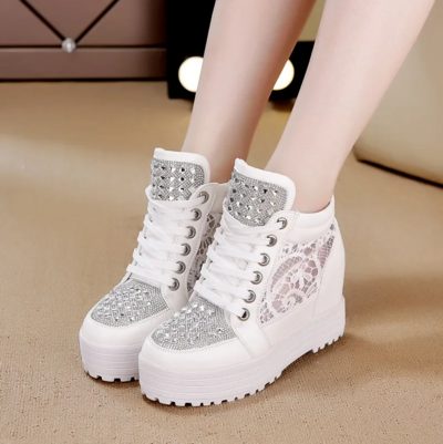 Women Lace mesh high-top shoes casual shoes rhinestone breathable shoes