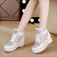 Women Lace mesh high-top shoes casual shoes rhinestone breathable shoes - Thumbnail 2