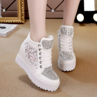 Women Lace mesh high-top shoes casual shoes rhinestone breathable shoes - Thumbnail 1