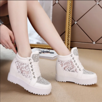 Women Lace mesh high-top shoes casual shoes rhinestone breathable shoes - Thumbnail 3