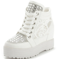 Women Lace mesh high-top shoes casual shoes rhinestone breathable shoes - Thumbnail 5