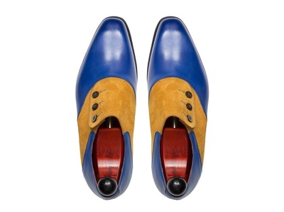 Original Leather & Suede Men Handmade Two Tone Formal Button Tan And Blue Shoes